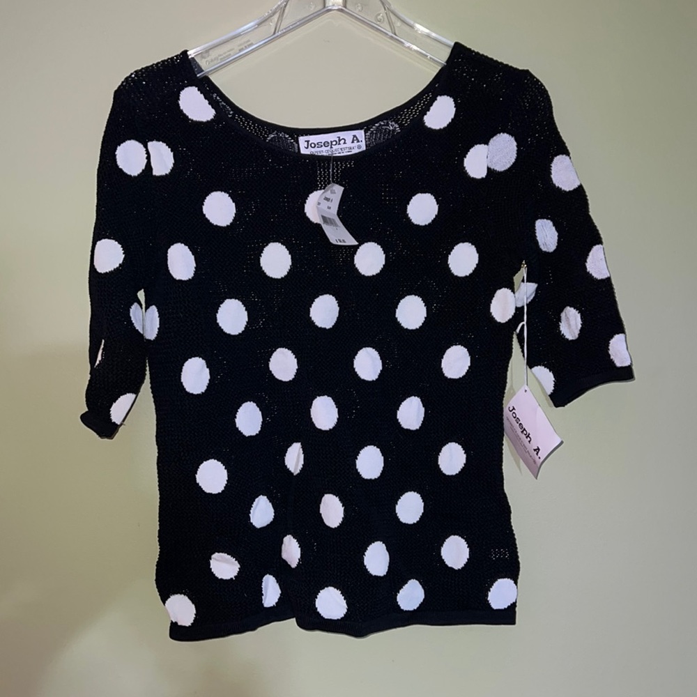 Black and White Polkadot Knit Top